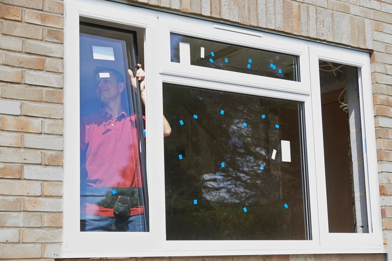 A person is standing in front of a window.